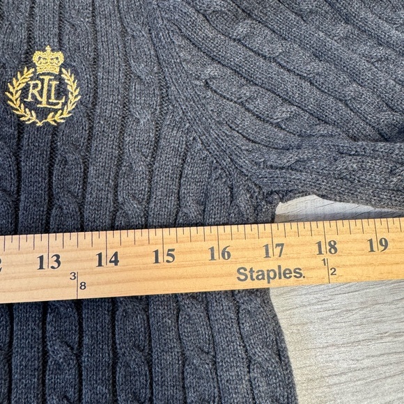 Lauren Ralph Lauren Womens Large Gray Cable Knit Zip Up Sweater Mock Neck Preppy - Picture 6 of 7